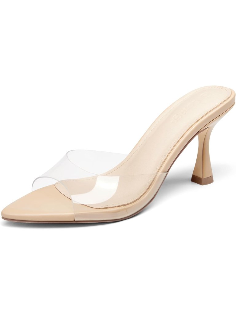 Women's Transparent Pointed Peep Toe High Heels Slip On Backless Mule Sandals